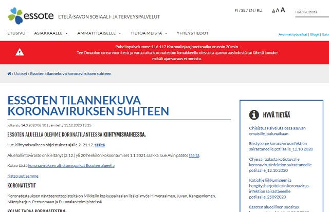 tájékoztatás a koronavírusról Finnországban